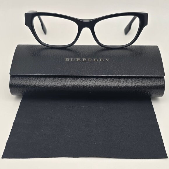 Burberry B2302 3001 Gloss Black Cat Eye Eyeglasses Frame Italy w/ Case 53-17-140 - Picture 1 of 16